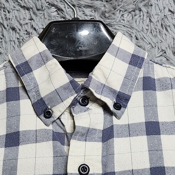 LL‎ Bean Flannel Shirt Mens Small White Blue Slightly Fitted Plaid Long Sleeve - Picture 5 of 9